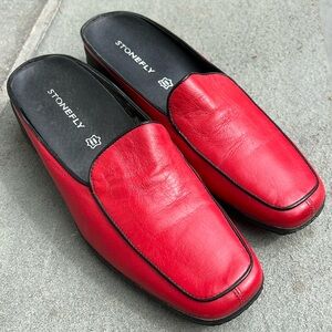 Red leather mules